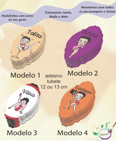 Adesivo para Tubete 12 ou 13 Cm-betty Boop