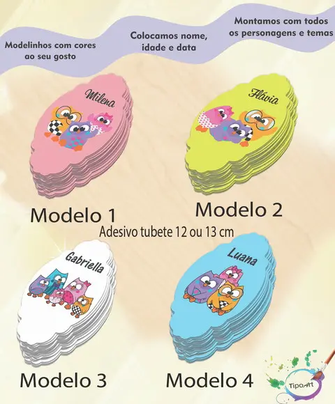 Adesivo para Tubete 12 ou 13 Cm-bubu e as Corujinhas
