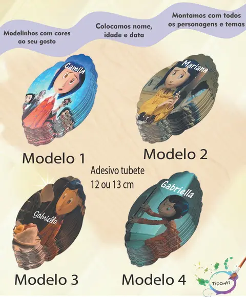 Adesivo para Tubete 12 ou 13 Cm-caroline e o Mundo Secreto