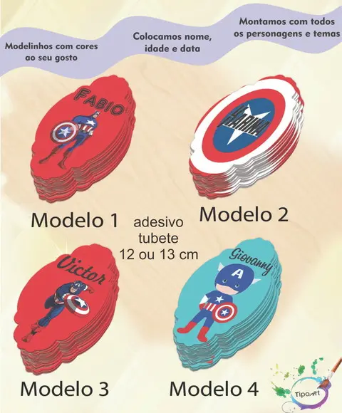 Adesivo para Tubete 12 ou 13 Cm-capitão America