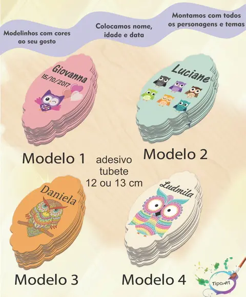 Adesivo para Tubete 12 ou 13 Cm-coruja