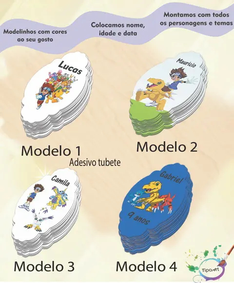 Adesivo para Tubete 12 ou 13 Cm-digimon