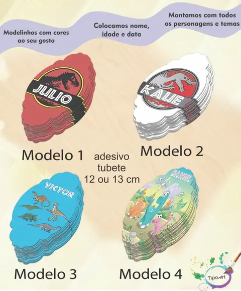 Adesivo para Tubete 12 ou 13 Cm-dinossauros