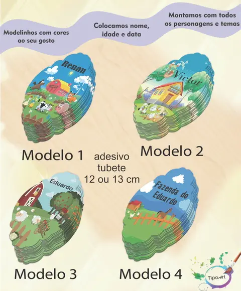 Adesivo para Tubete 12 ou 13 Cm-fazendinha