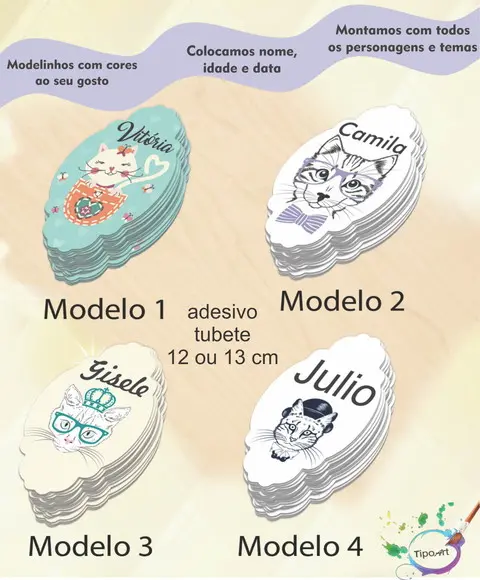 Adesivo para Tubete 12 ou 13 Cm-gatinho