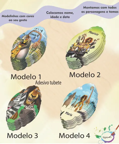 Adesivo para Tubete 12 ou 13 Cm-madagascar