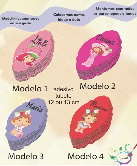 Adesivo para Tubete 12 ou 13 Cm-moranguinho
