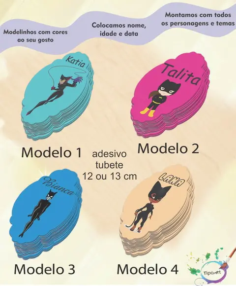 Adesivo para Tubete 12 ou 13 Cm-mulher Gato