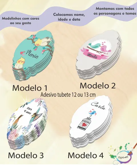 Adesivo para Tubete 12 ou 13 Cm-pássaros