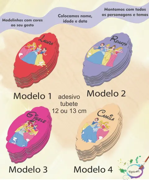 Adesivo para Tubete 12 ou 13 Cm-princesas