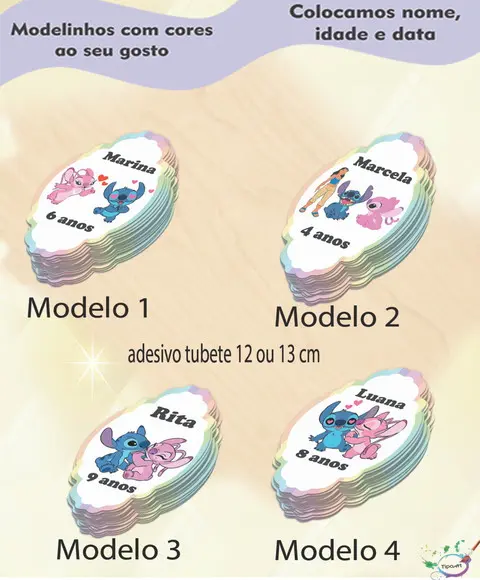 Adesivo para Tubete 12 ou 13 Cm-stitch e Angel