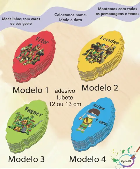Adesivo para Tubete 12 ou 13 Cm-tartaruga Ninja