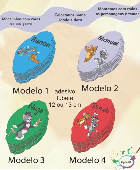 Adesivo para Tubete 12 ou 13 Cm-tom e Jerry