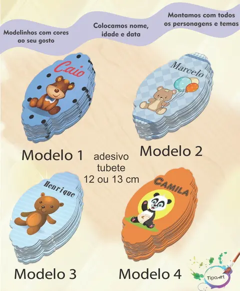 Adesivo para Tubete 12 ou 13 Cm-ursinho