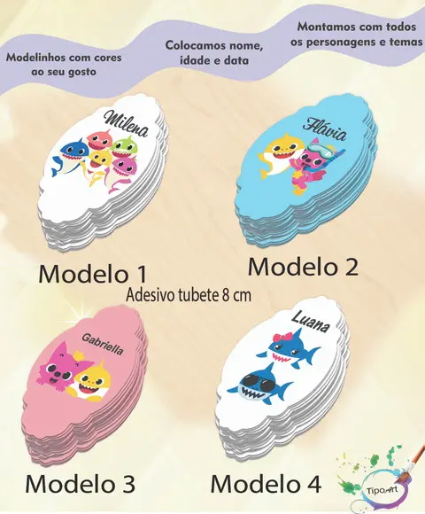 Adesivo para Tubete 8 cm -baby Shark