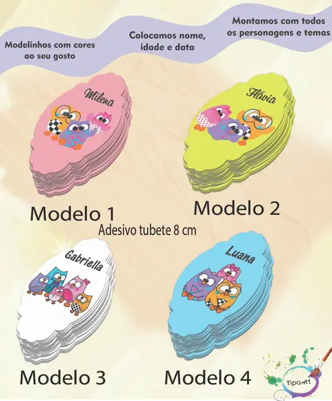 Adesivo para Tubete 8 cm -bubu e as Corujinhas