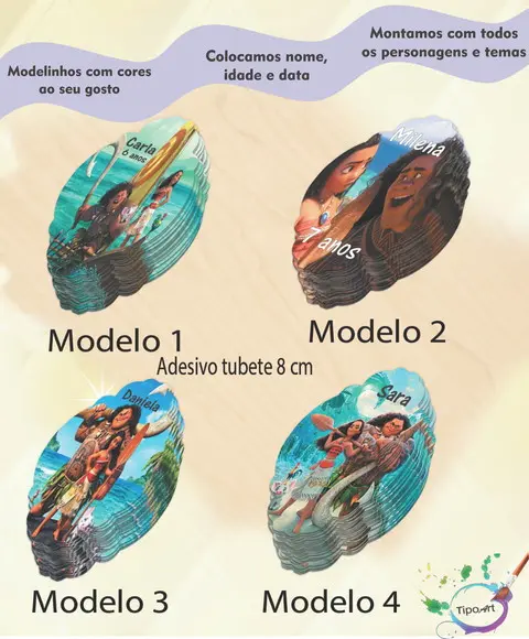 Adesivo para Tubete 8 cm -moana e Mauí