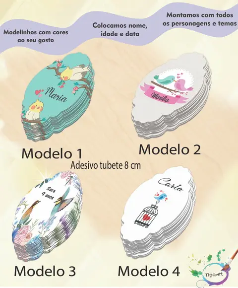 Adesivo para Tubete 8 cm -pássaros