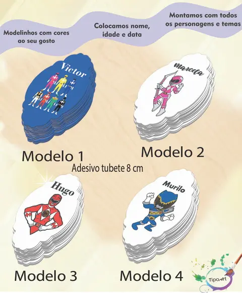 Adesivo para Tubete 8 cm -power Ranger