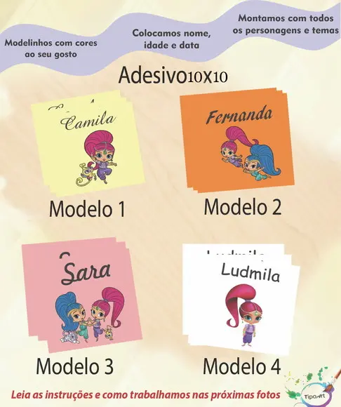 Adesivo Quadradinho 10x10 Cm- Shimmer Shine