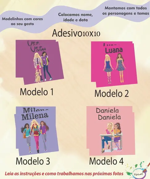 Adesivo Quadradinho 10x10 Cm-barbie