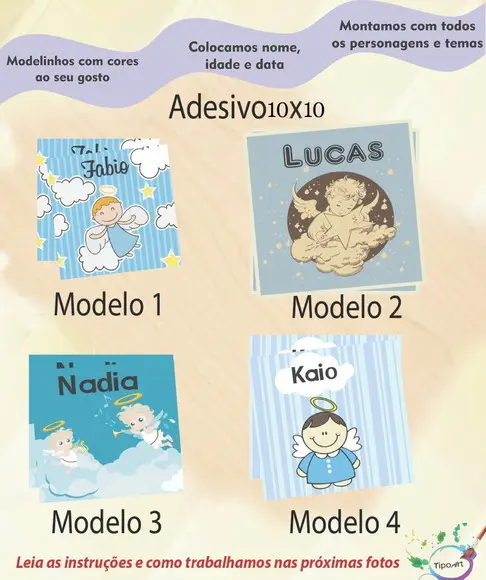 Adesivo Quadradinho 10x10 Cm-batizado