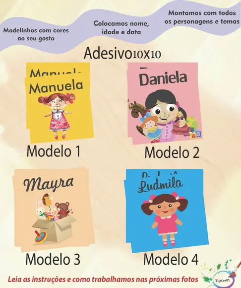 Adesivo Quadradinho 10x10 Cm-boneca