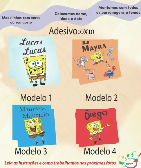 Adesivo Quadradinho 10x10 Cm-bob Esponja