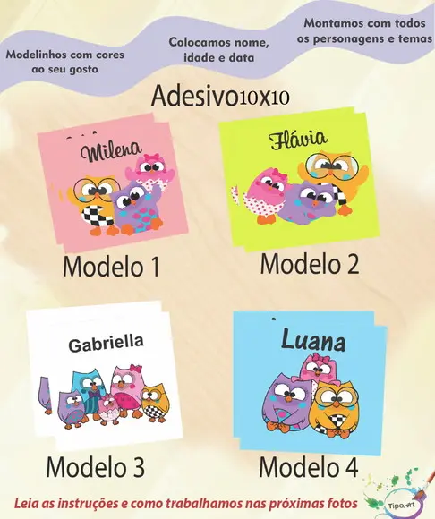 Adesivo Quadradinho 10x10 Cm-bubu e as Corujinhas