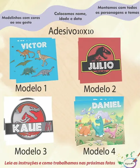 Adesivo Quadradinho 10x10 Cm-dinossauro