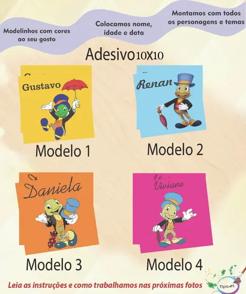 Adesivo Quadradinho 10x10 Cm-grilo Falante