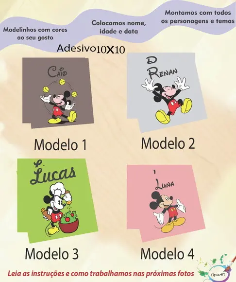 Adesivo Quadradinho 10x10 Cm-mickey