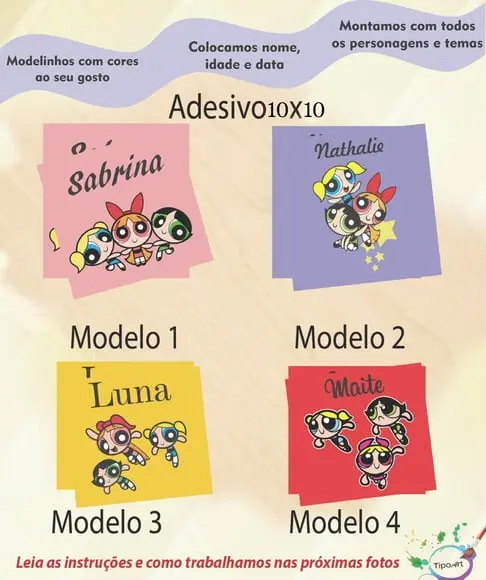 Adesivo Quadradinho 10x10 Cm-menina Super Poderosas