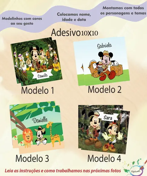 Adesivo Quadradinho 10x10 Cm-mickey Safari