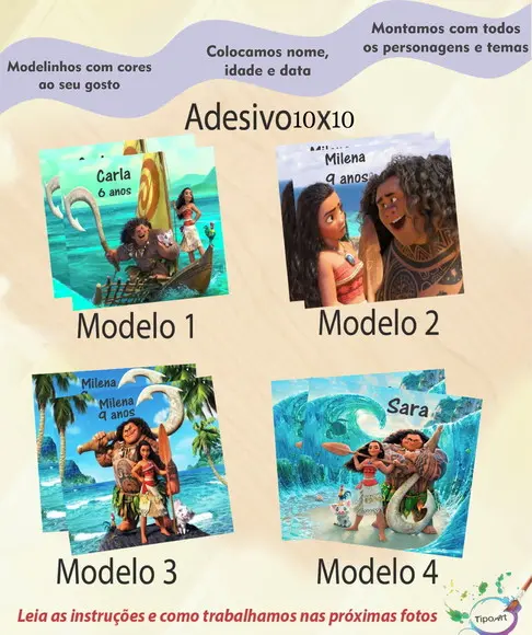 Adesivo Quadradinho 10x10 Cm-moana e Mauí