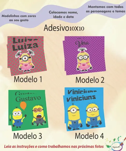 Adesivo Quadradinho 10x10 Cm-minions