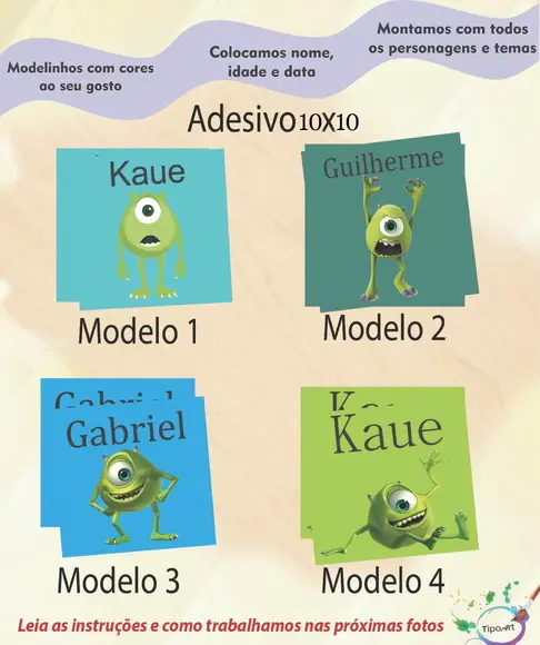 Adesivo Quadradinho 10x10 Cm-mike Wazowski