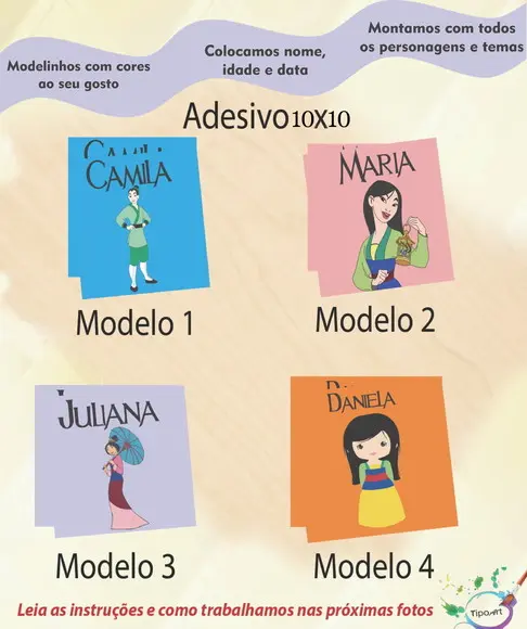 Adesivo Quadradinho 10x10 Cm-mulan