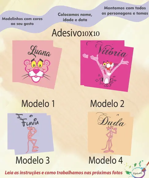 Adesivo Quadradinho 10x10 Cm-pantera Cor de Rosa