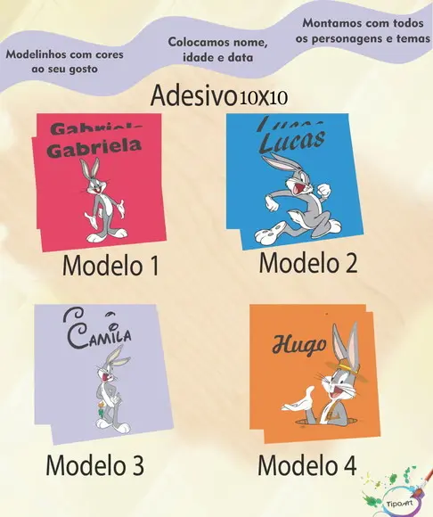 Adesivo Quadradinho 10x10 Cm-pernalonga