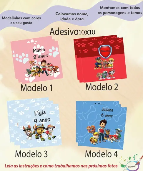 Adesivo Quadradinho 10x10 Cm-patrulha Canina