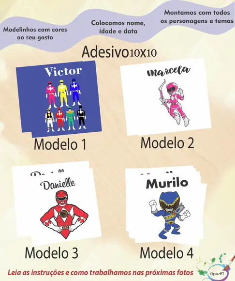 Adesivo Quadradinho 10x10 Cm-pawer Ranger