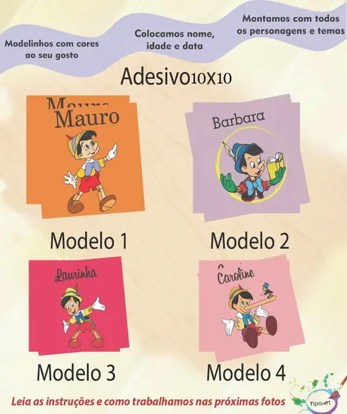 Adesivo Quadradinho 10x10 Cm-pinoquio