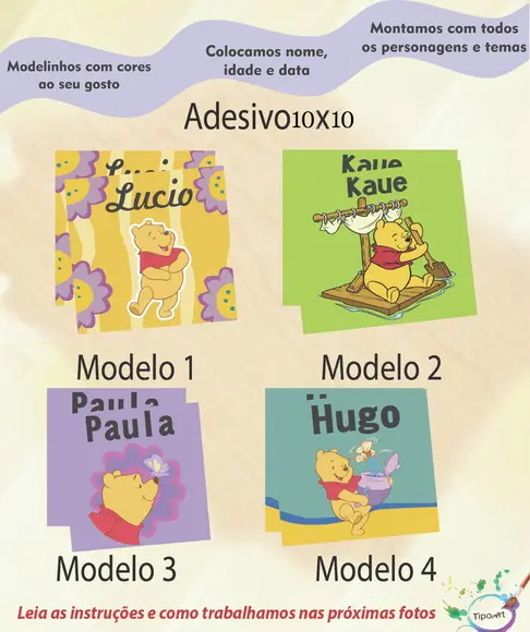 Adesivo Quadradinho 10x10 Cm-pooh