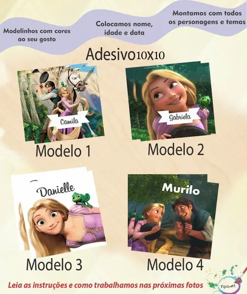Adesivo Quadradinho 10x10 Cm-rapunzel