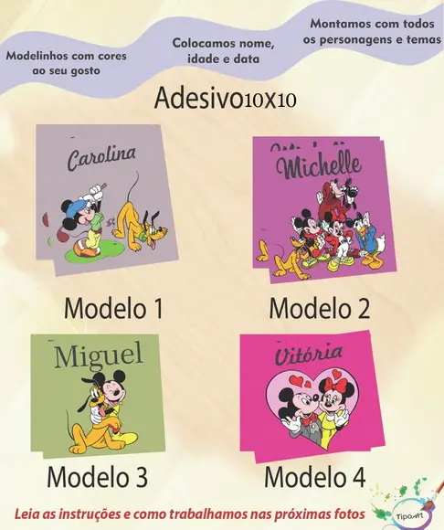 Adesivo Quadradinho 10x10 Cm-turma do Mickey