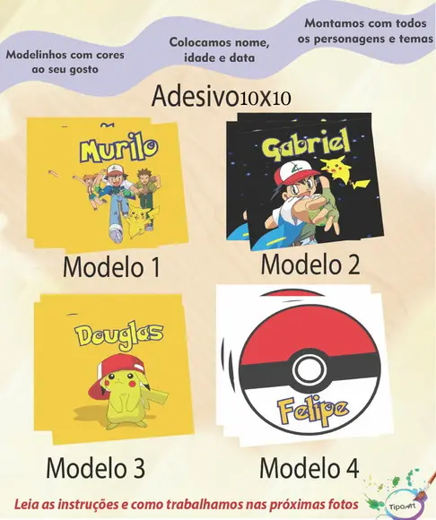 Adesivo Quadradinho 10x10- Pokemon