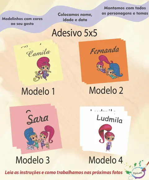Adesivo Quadradinho 5 X5 Cm- Shimmer Shine