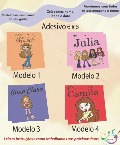 Adesivo Quadrado 6x6-bratz