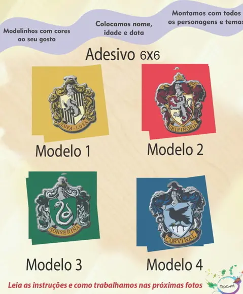 Adesivo Quadrado 6x6-brasões Hogwarts
